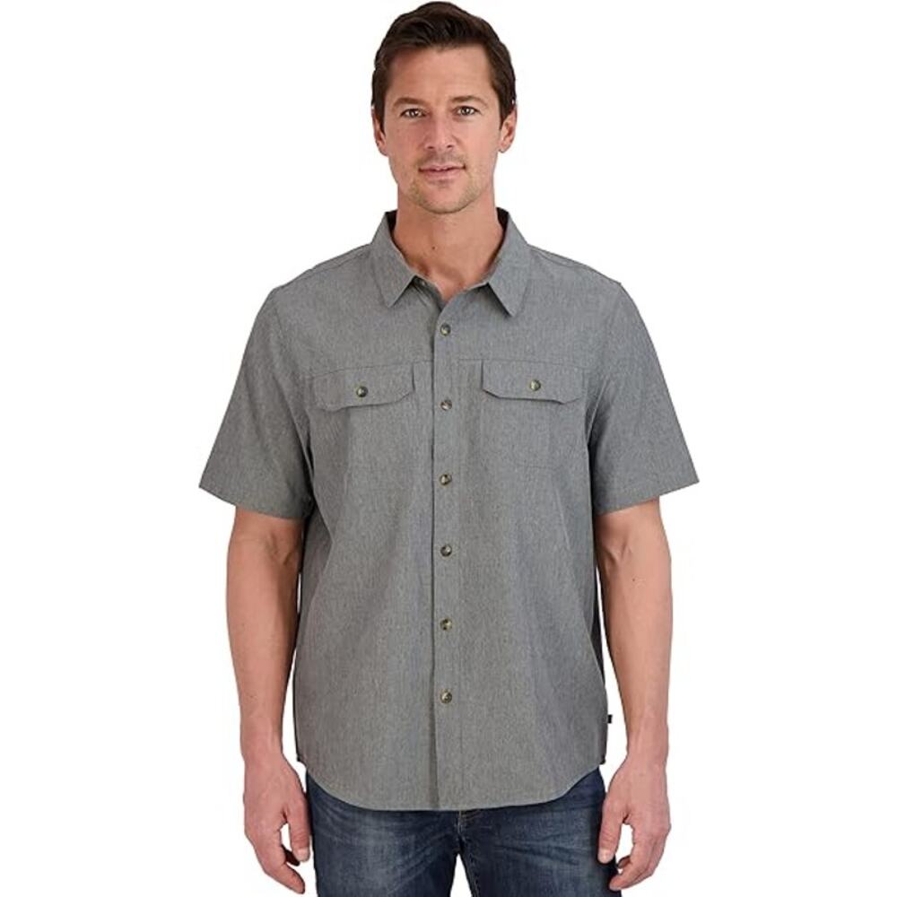 NWT Gerry Men's XL Gray Short Sleeve Tech Button Up Shirt Stretch Quick Dry - Picture 2 of 9